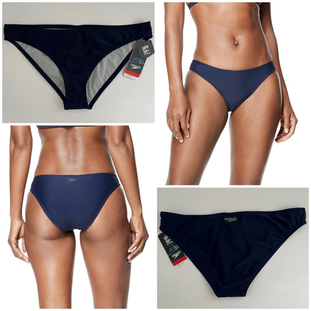 Speedo Hipster Bikini Swim Bottom Large in Peacoat Navy Blue UPF50 $42 NWT